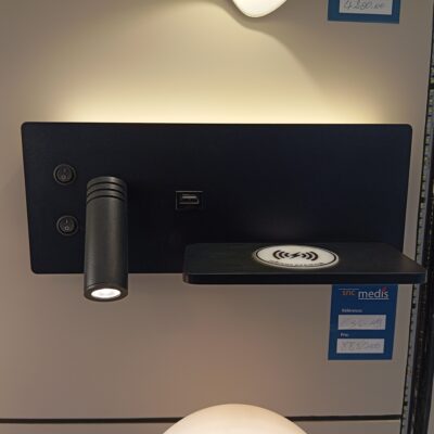 Applique Murale USB et Chargeur Sans Fil Plus Projecteur NOIR