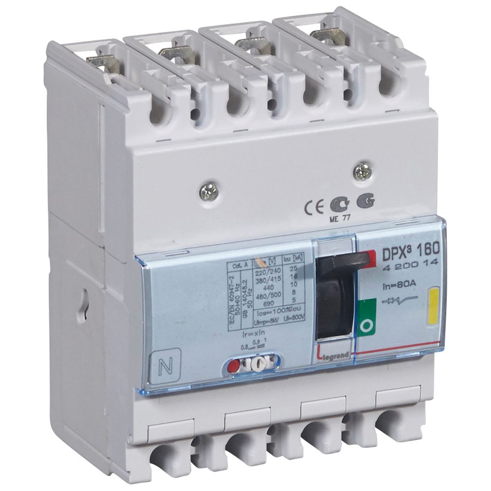 Disjoncteur magnétothermique DPX³160 pouvoir de coupure 16kA 400V~ - 4P - 80A